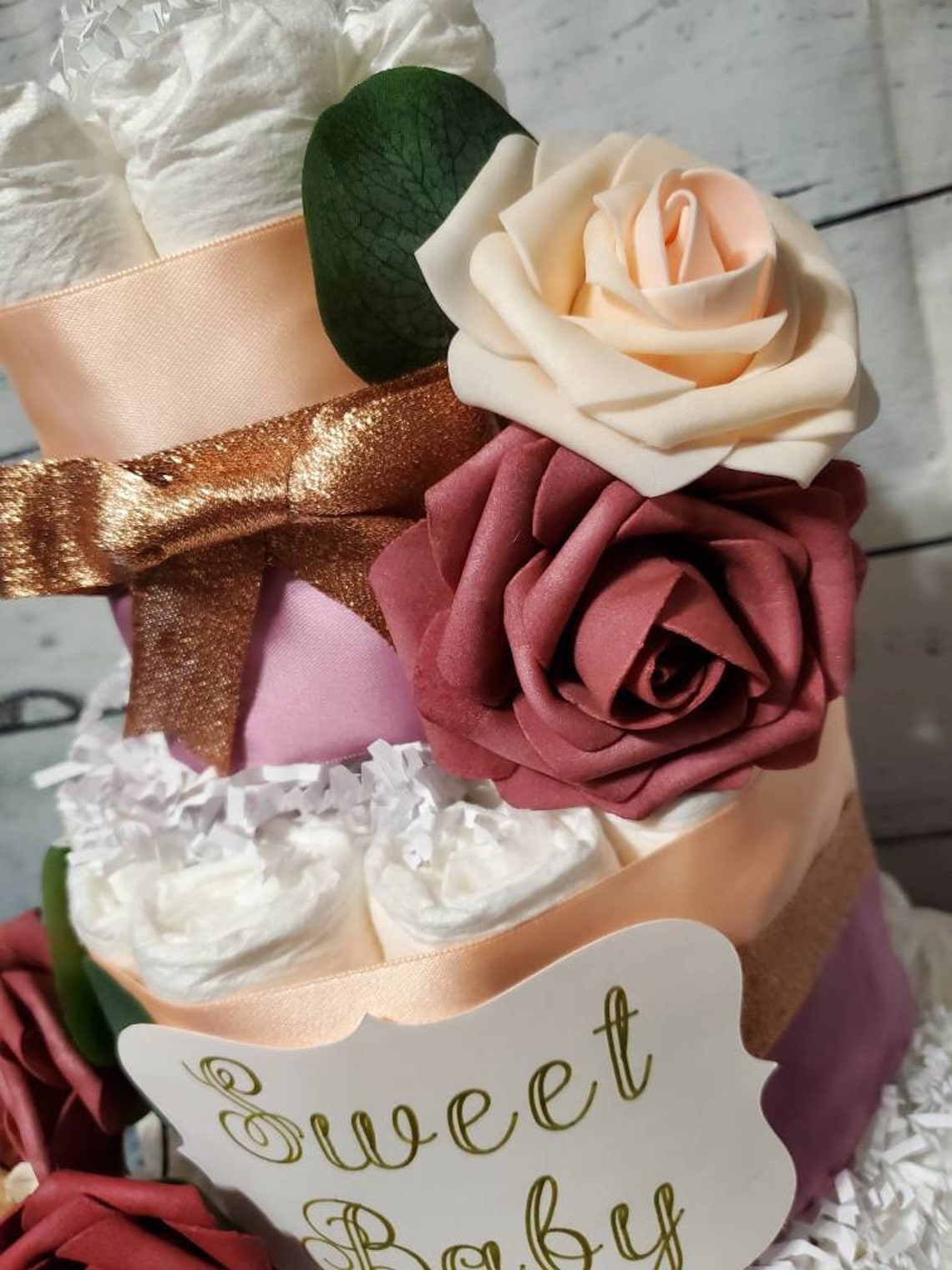 Dusty Rose Gold Diaper Cake – Silk Flowers Baby Shower Gift - Etsy