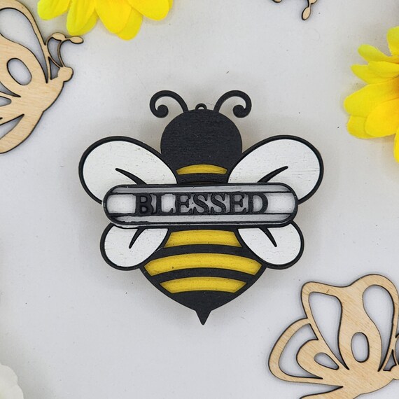 Blessed Honey Bee Car Vent Clip with Diffuser foam pad - Simple Gifts, 3" Wood decor, Mothers Day Gift Grandparents Gift Home Decor