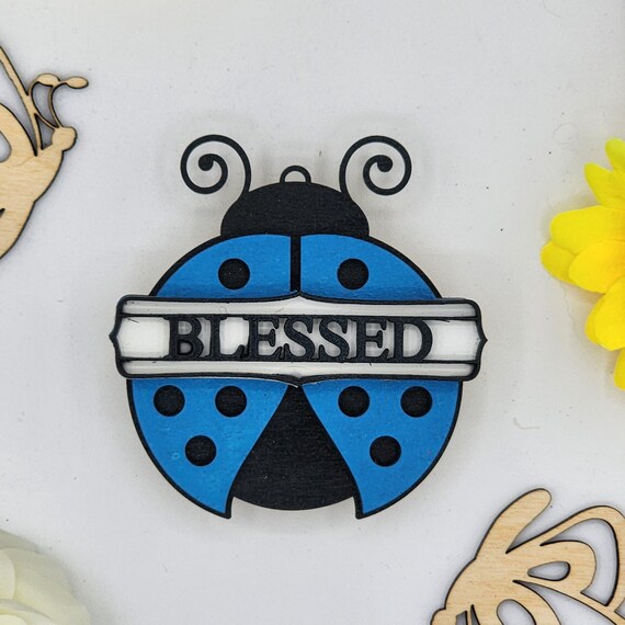 Blessed Ladybug Car Vent Clip with Diffuser foam pad Blue Black - Simple Gifts, 3" Wood decor, Mothers Day Gift Grandparents Gift Home Decor