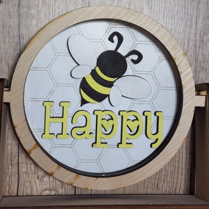 BEE Happy Theme Round INSERT ONLY 6 Home Decor, Baby Shower sign, fits in Interchangable frame, Yellow and Black with White image 4