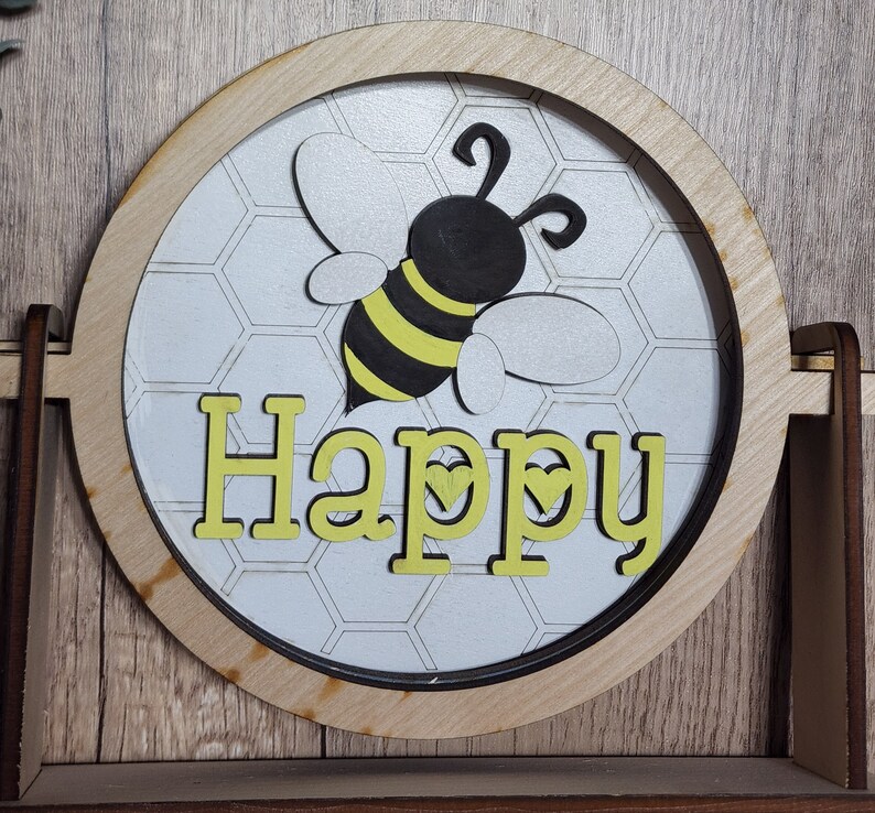 BEE Happy Theme Round INSERT ONLY 6 Home Decor, Baby Shower sign, fits in Interchangable frame, Yellow and Black with White image 4