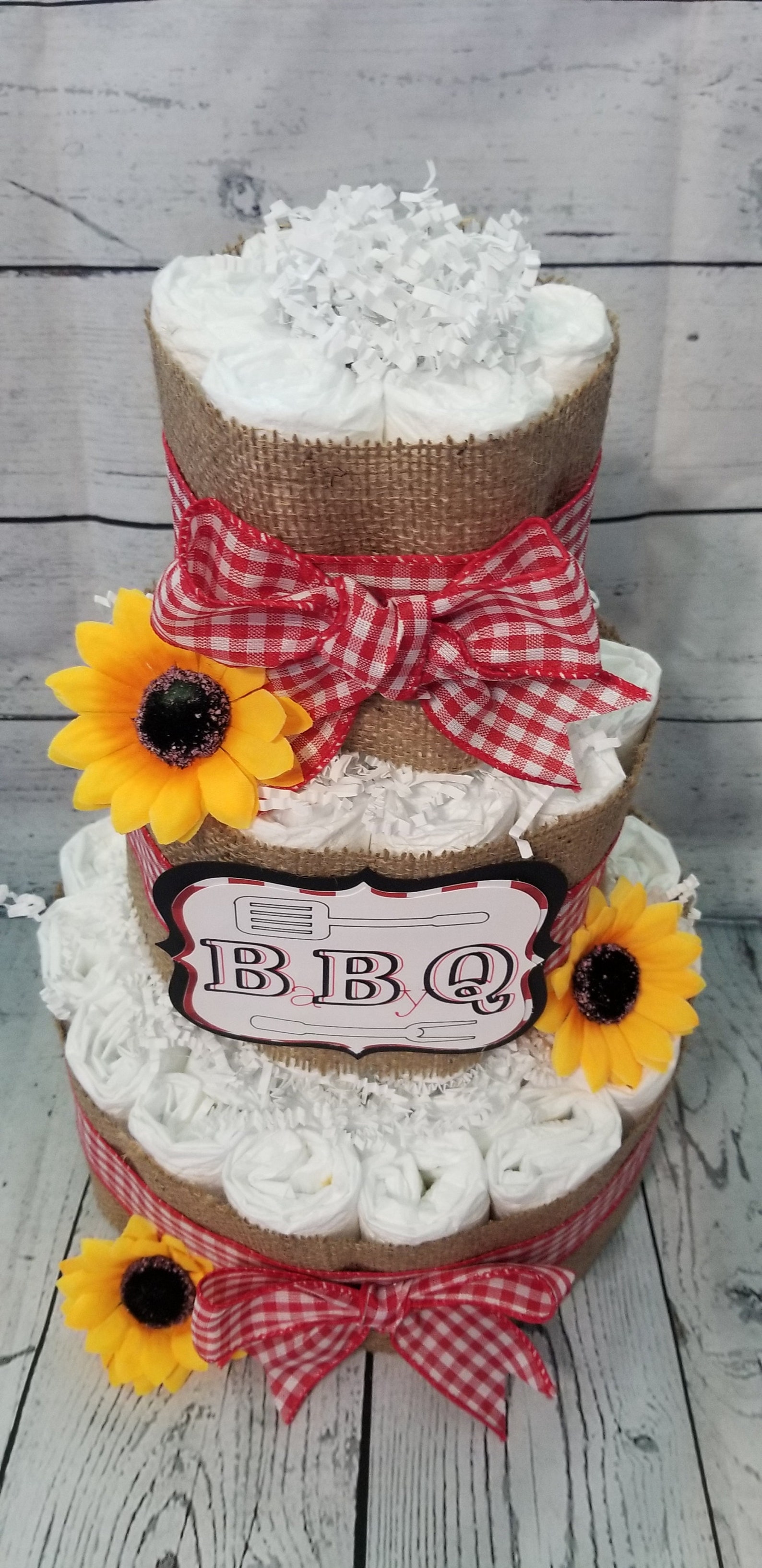 3 Tier Diaper Cake BBQ Baby Q Diaper Cake Burlap and Red Etsy