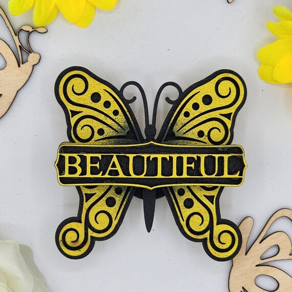 Beautiful Butterfly Car Vent Clip with Diffuser foam pad Yellow Black - Simple Gifts, 3" Wood decor, Mothers Day Gift Grandparents Gift Home