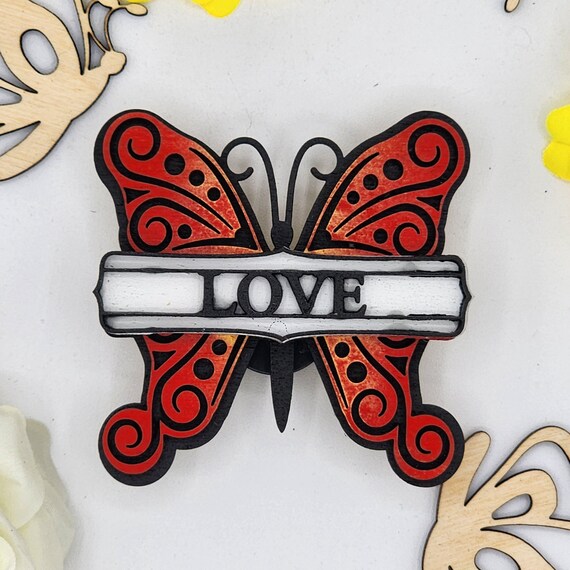 Love Butterfly Car Vent Clip with Diffuser foam pad Monarch Red - Simple Gifts, 3" Wood decor, Mothers Day Gift Grandparents Gift Home Decor