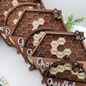 Personalized Bee Hive Family Tree Plaque, Custom Bee Family Gift For Grandma Grandbabees Sign, Mothers Day Gift Grandparents Gift Home Decor image 10