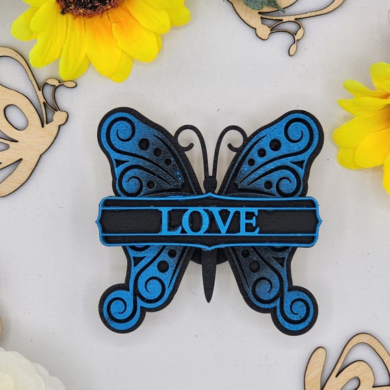 Love Butterfly Car Vent Clip with Diffuser foam pad Blue Black - Simple Gifts, 3" Wood decor, Mothers Day Gift Grandparents Gift Home Decor