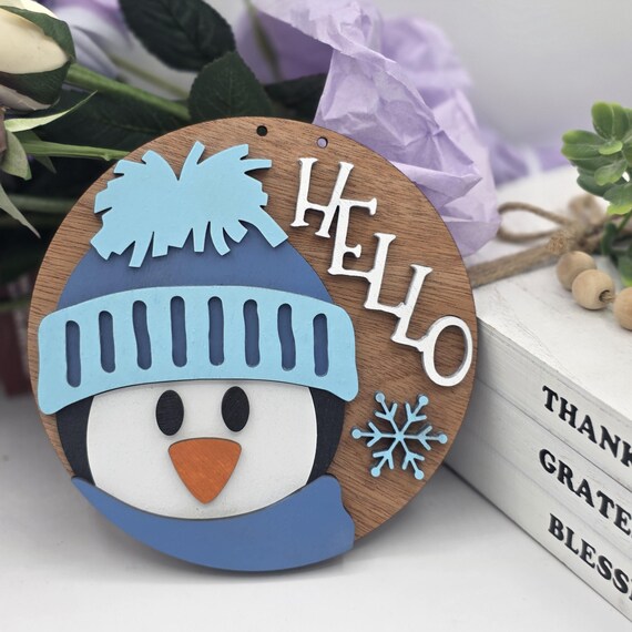 Hello Penguin Sign: Welcome Interchangeable Insert (6" Round)