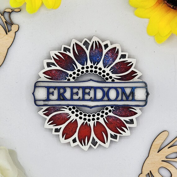 Freedom Sunflower Car Vent Clip with Diffuser foam pad Red White Blue - Simple Gifts, 3" Wood decor, Mothers Day Gift Grandparents Gift Home