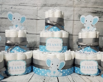 Elephant Diaper Cake 5-Piece Set: Blue & Gray Baby Shower Centerpiece