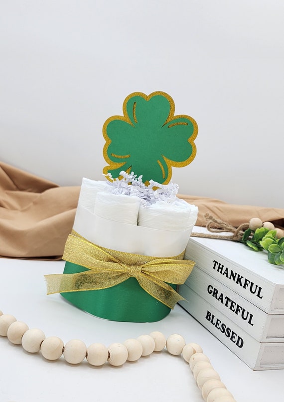 Mini Diaper Cake  A Lucky Little Shamrock is on the Way! Theme - Green and Gold Clovers Baby Shower Centerpiece