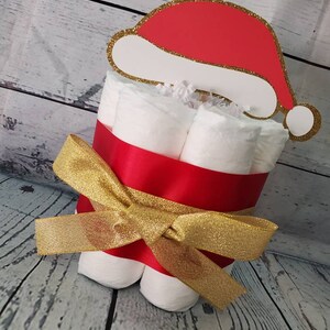 Mini Diaper Cake - Santa Baby Theme Red and Gold - Red and White Winter Theme Christmas Xmas Baby Shower Centerpiece