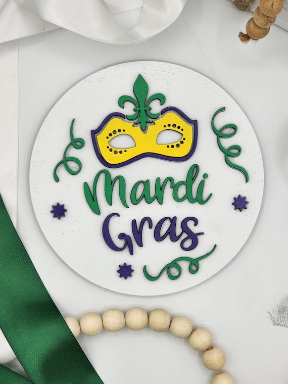 Mardi Gras Green Purple Yellow - 6" Round INSERT ONLY - Mardi Gras Sign, Holiday Home Decor, Signs for Interchangeable Round Frame