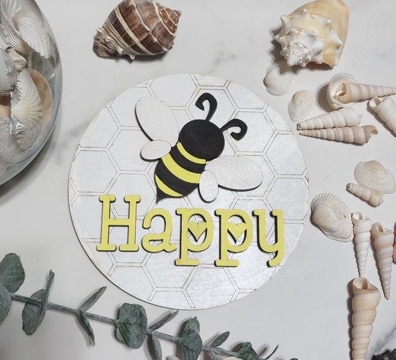 BEE Happy Theme Round INSERT ONLY 6" - Home Decor, Baby Shower sign, fits in Interchangable frame, Yellow and Black with White