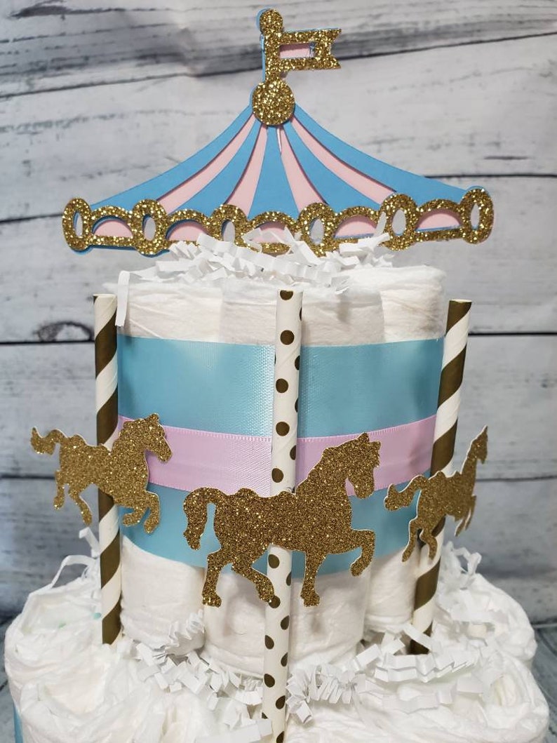 3 Tier Diaper Cake 3 Piece Set Carousel Merry Go Round Theme Etsy