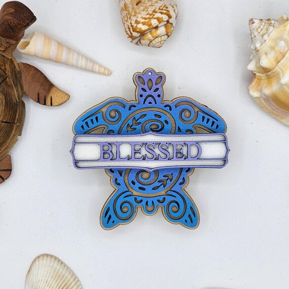 Blessed Sea Turtle Car Vent Clip with Diffuser foam pad Blue Lilac - Simple Gifts, 3" Wood decor, Mothers Day Gift Grandparents Gift Home