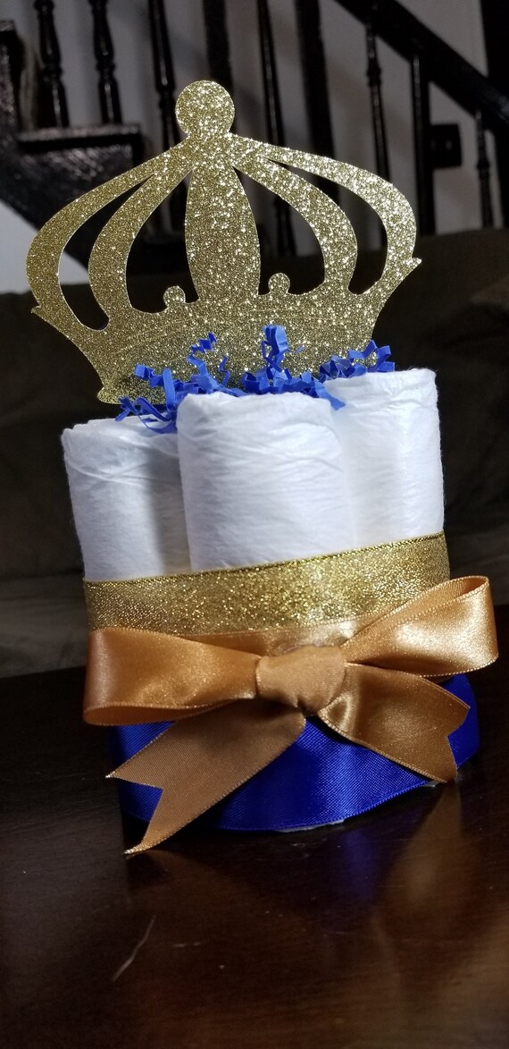 Mini Diaper Cake - Royal Blue Prince Theme Diaper Cake for Baby Boy Shower Centerpiece - Prince Diaper Cake