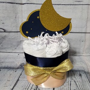 Mini Diaper Cake Twinkle Twinkle Diaper Cake Navy Blue and Gold Peach/ Star Diaper Cake / Navy Blue Diaper Cake Twinkle Twinkle Cake image 3