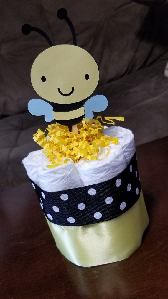 Mini Diaper Cake - Sweet as Can Bee Bumble Bee Theme Diaper Cake - Baby Shower Centerpiece - Bee Diaper Cake