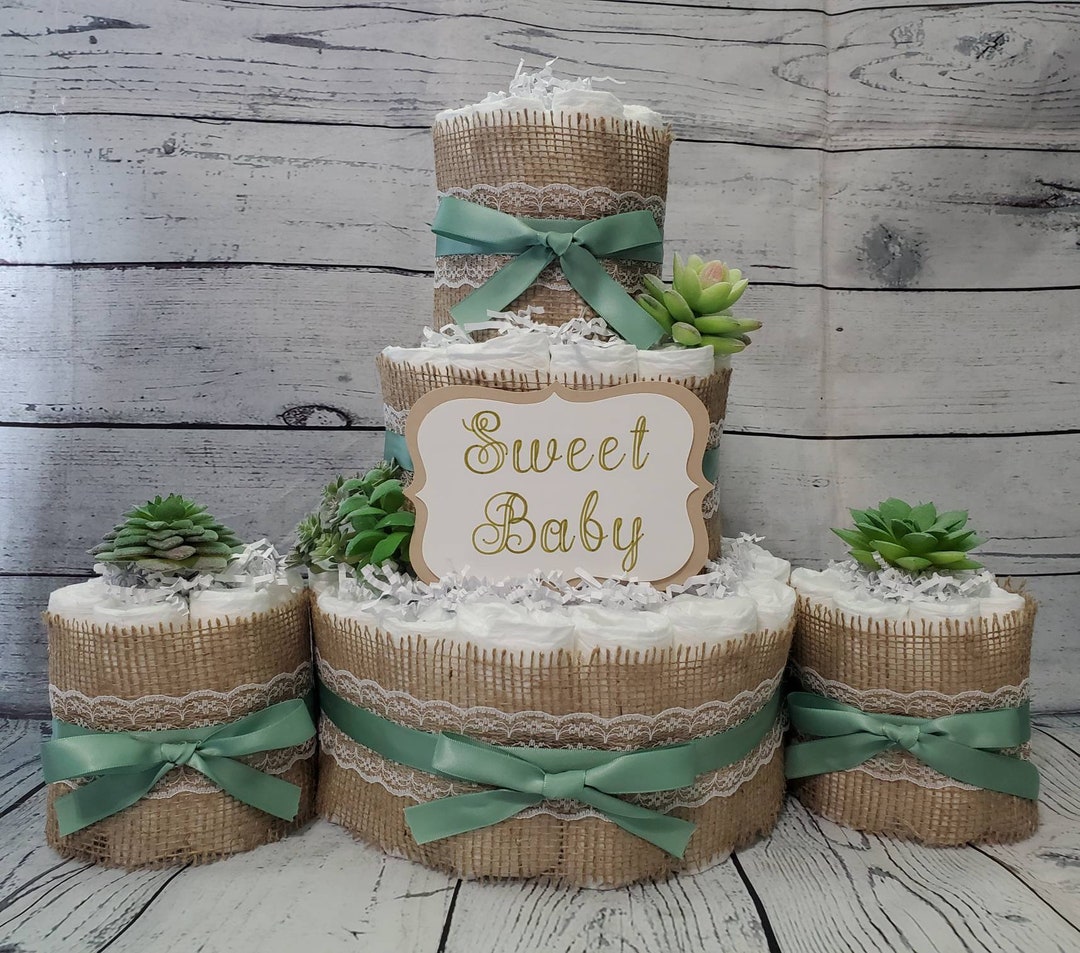 Eucalyptus Succulent Diaper Cake Set: Burlap Baby Shower Decor - Etsy