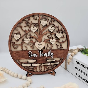 Personalized Family Tree Plaque Gift, Custom Wood Family Tree Sign 9.5" Tree of Life, Grandparents Gift Father's Day Wife Gift Home Decor