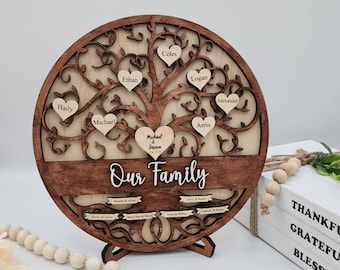 Personalized Family Tree Plaque Gift, Custom Wood Family Tree Sign 9.5" Tree of Life, Grandparents Gift Father's Day Wife Gift Home Decor