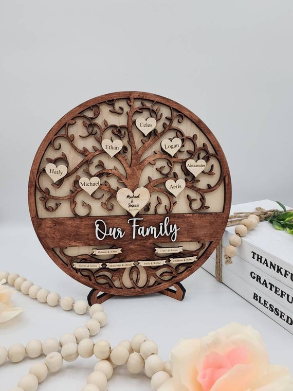 Personalized Family Tree Plaque Gift, Custom Wood Family Tree Sign 9.5" Tree of Life, Grandparents Gift Father's Day Wife Gift Home Decor