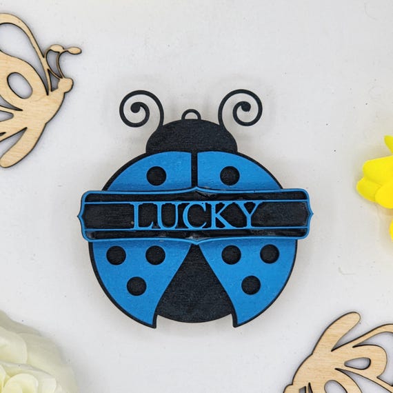 Lucky Ladybug Car Vent Clip with Diffuser foam pad Blue Black - Simple Gifts, 3" Wood decor, Mothers Day Gift Grandparents Gift Home Decor
