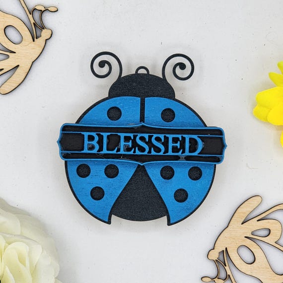 Blessed Ladybug Car Vent Clip with Diffuser foam pad Blue Black - Simple Gifts, 3" Wood decor, Mothers Day Gift Grandparents Gift Home Decor