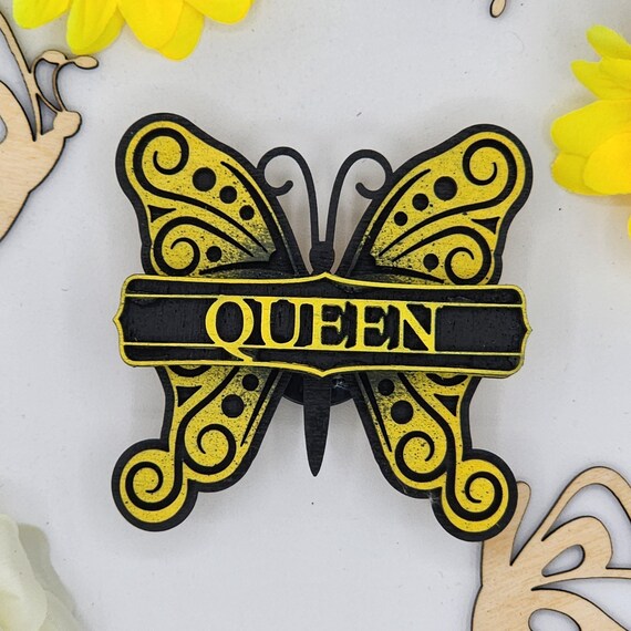Queen Butterfly Car Vent Clip with Diffuser foam pad Yellow Black- Simple Gifts, 3" Wood decor,Mothers Day Gift Grandparents Gift Home Decor