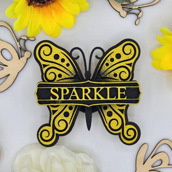 Sparkle Butterfly Car Vent Clip with Diffuser foam pad Yellow Black - Simple Gifts, 3" Wood decor, Mothers Day Gift Grandparents Gift Home