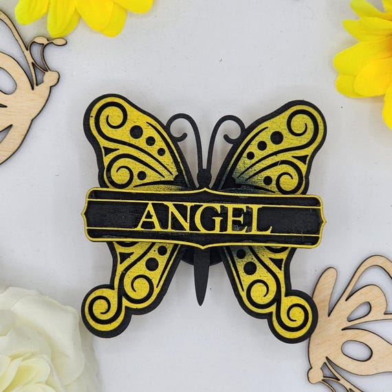 Angel Butterfly Car Vent Clip with Diffuser foam pad Yellow Black - Simple Gifts, 3" Wood decor, Mothers Day Gift Grandparents Gift Home