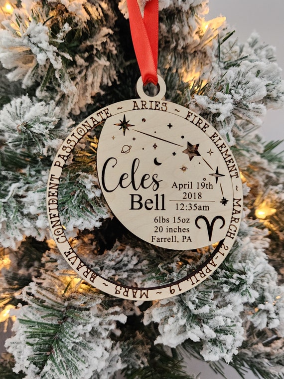 Personalized Zodiac Ornament and Signs, Constellations, Astrology Birth Announcement, Baby Stats, 4.5" - 9.5" Mothers Day Gift, Newborn Gift