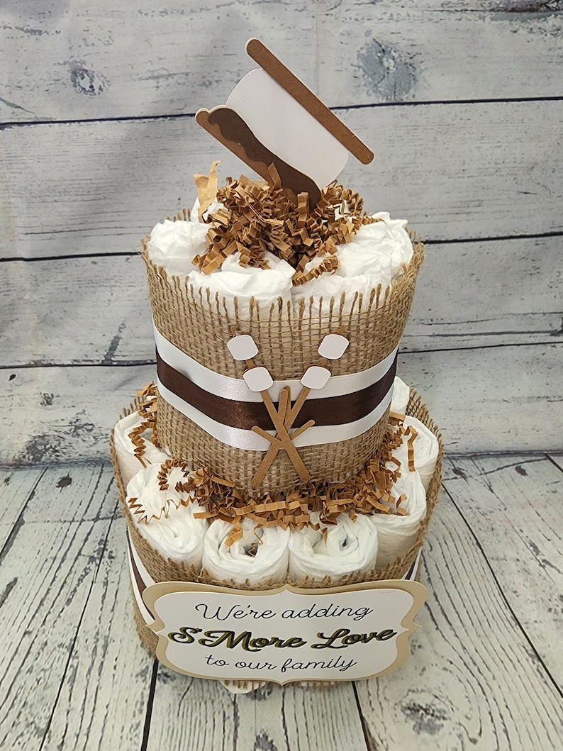 S'More Love Diaper Cake: Burlap Campfire Baby Shower Centerpiece image 5