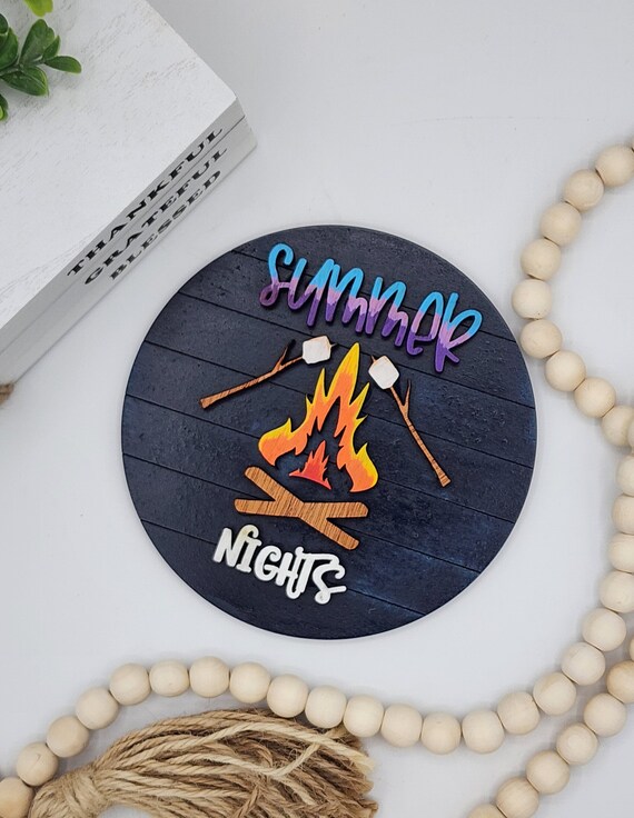 Summer Nights Camp Fire Marshmellows - 6" Round INSERT ONLY - Summer Theme Sign, Home Decor, Signs for Interchangeable Round Frame