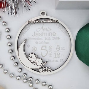 Baby's First Christmas Ornament Custom Baby Stats Christmas Gift Personalized Newborn Baby Christmas Gift Clear and White Ornament image 2