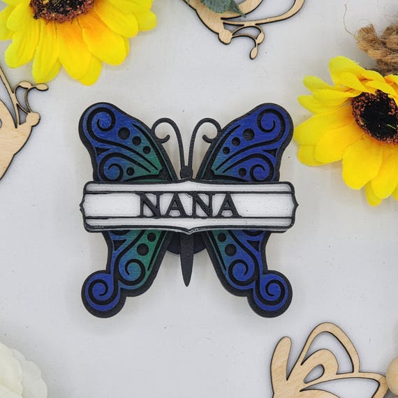 Nana Butterfly Car Vent Clip with Diffuser foam pad Green Blue - Simple Gifts, 3" Wood decor, Mothers Day Gift Grandparents Gift Home Decor