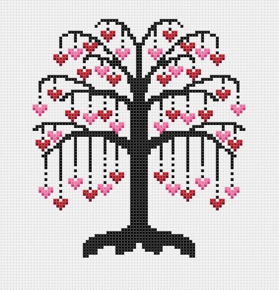 Tree of Hearts Cross-Stitch Pattern - Cross Stitch PDF - Instant Download