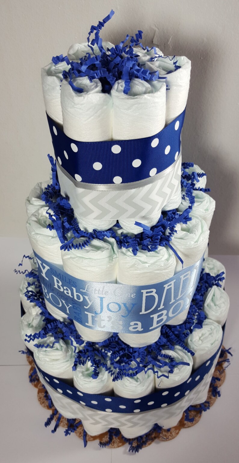 3 Tier Diaper Cake Blue Silver Chevron It's a Boy Baby Etsy