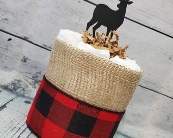 Mini Diaper Cake Adventure Awaits Woodland Theme - Red and Black Buffalo Check Deer Baby Shower Centerpiece