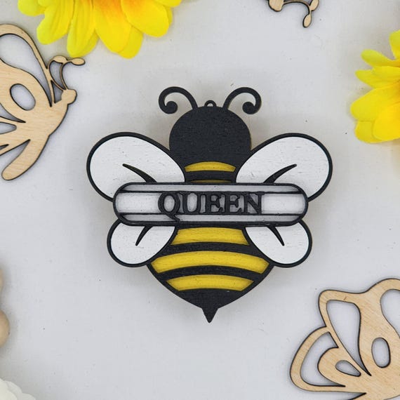 Queen Honey Bee Car Vent Clips with Diffuser foam pad - Simple Gifts, 3" Wood decor, Mothers Day Gift Grandparents Gift Home Decor