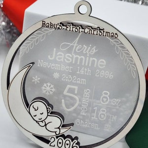 Baby's First Christmas Ornament Custom Baby Stats Christmas Gift Personalized Newborn Baby Christmas Gift Clear and White Ornament image 3