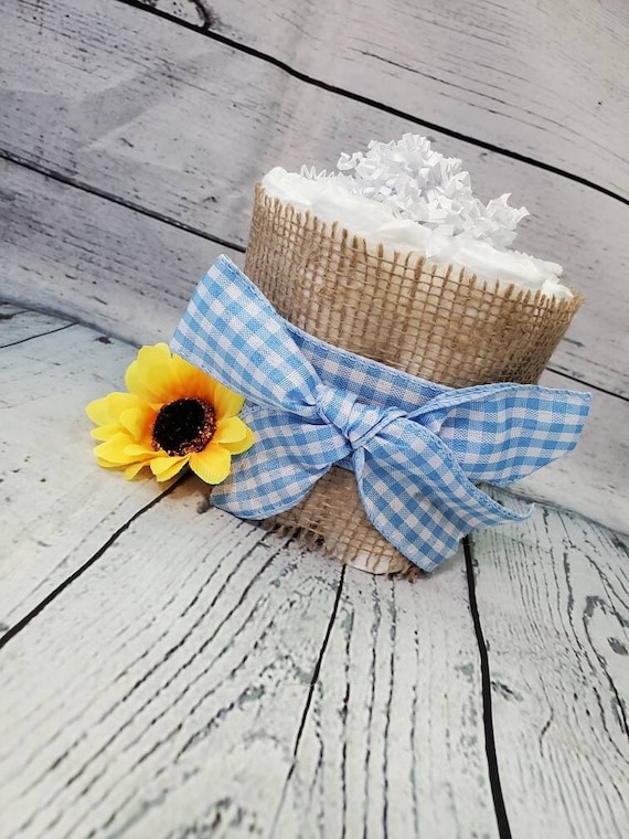 Mini Diaper Cake BBQ Baby Q Diaper Cake - Pink Red Yellow Burlap and Blue Checker Diaper Cake Fall Theme Baby Shower Centerpiece