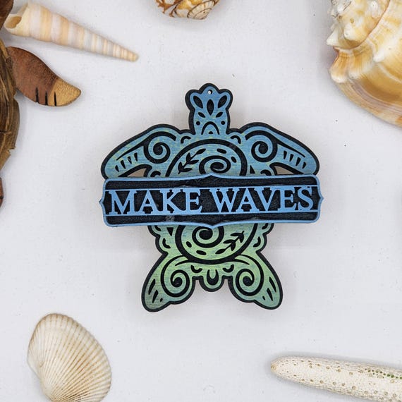 Make Waves Sea Turtle Car Vent Clip with Diffuser foam pad Blue Green - Simple Gifts, 3" Wood decor, Mothers Day Gift Grandparents Gift Home