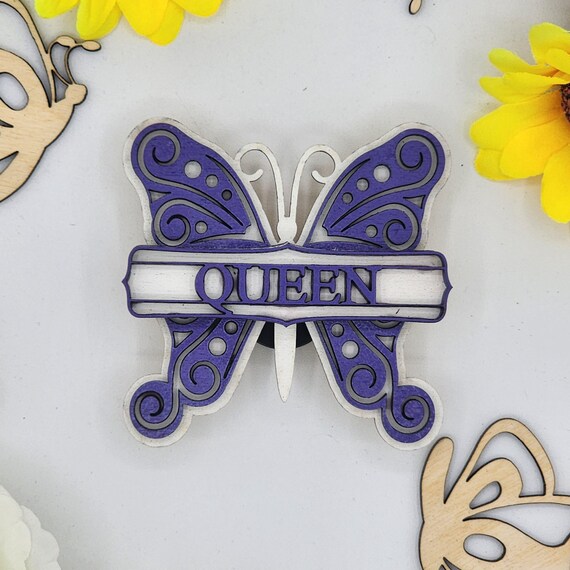 Queen Butterfly Car Vent Clip with Diffuser foam pad Purple White Simple Gifts,3" Wood decor, Mothers Day Gift Grandparents Gift Home Decor