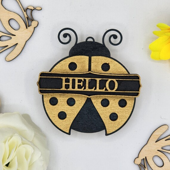 Hello Ladybug Car Vent Clip with Diffuser foam pad Gold Black - Simple Gifts, 3" Wood decor, Mothers Day Gift Grandparents Gift Home Decor