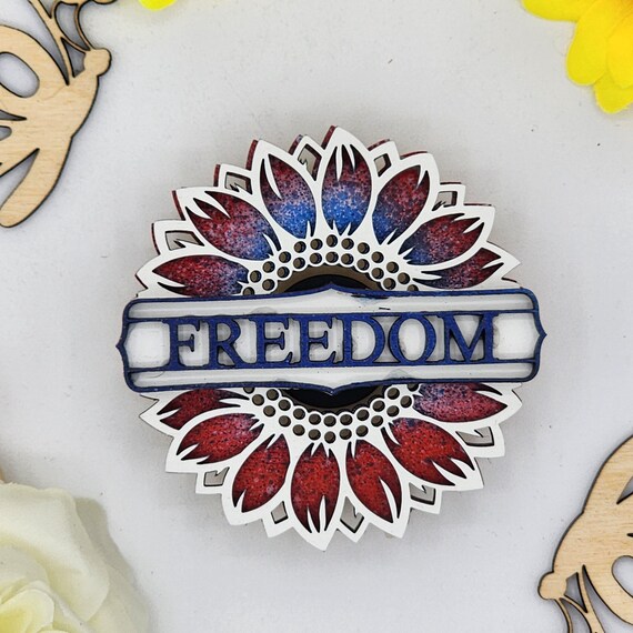 Freedom Sunflower Car Vent Clip with Diffuser foam pad Red White Blue - Simple Gifts, 3" Wood decor, Mothers Day Gift Grandparents Gift Home