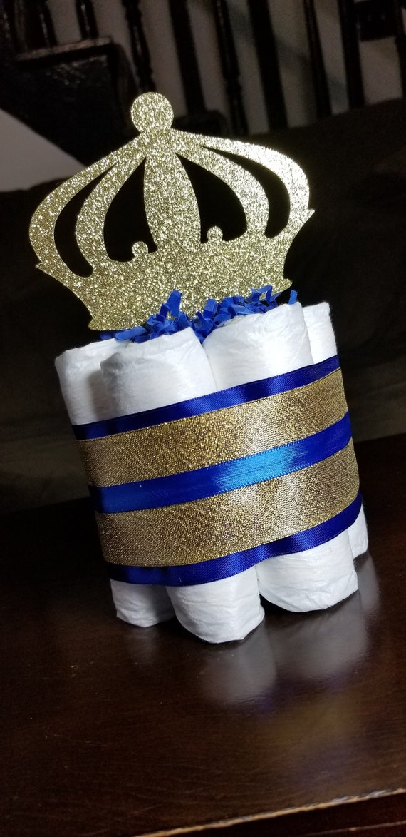Mini Diaper Cake - Royal Blue Prince Theme Diaper Cake for Baby Boy Shower Centerpiece - Prince Diaper Cake