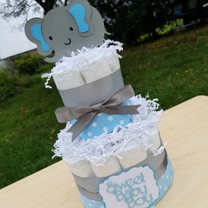 Elephant Diaper Cake: Blue, Pink, Yellow Baby Shower Centerpiece