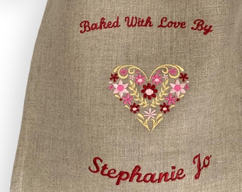 Custom Bread Bag, Linen Bread Bag, Personalized Gift, Valentine’s Day gift for Baker, Embroidered Bread Bag, Bread Storage, Homemade Bread