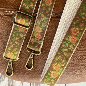 Embroidered Purse Strap 1&quot; Thin, Floral Crossbody Purse Strap, Adjustable Woven Bag Strap, Colorful Guitar Replacement Strap for Handbag